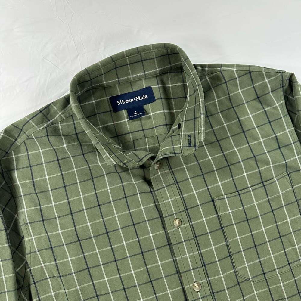 Mizzen + Main Sage Mulholland Plaid City Flannel Shirt Size L Fall Green